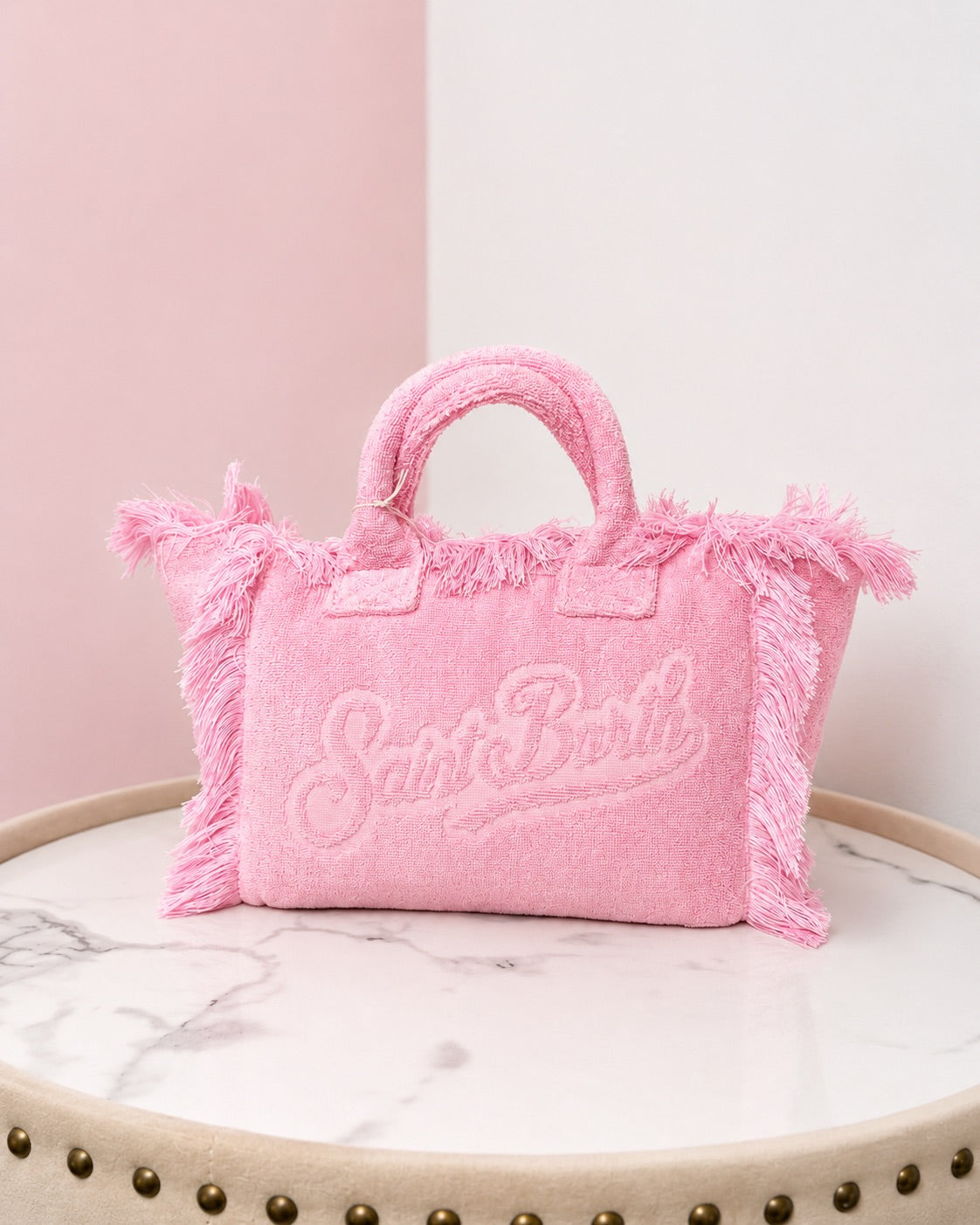 Colette Terry Embossed Handbag with Strap, Medium - Pink