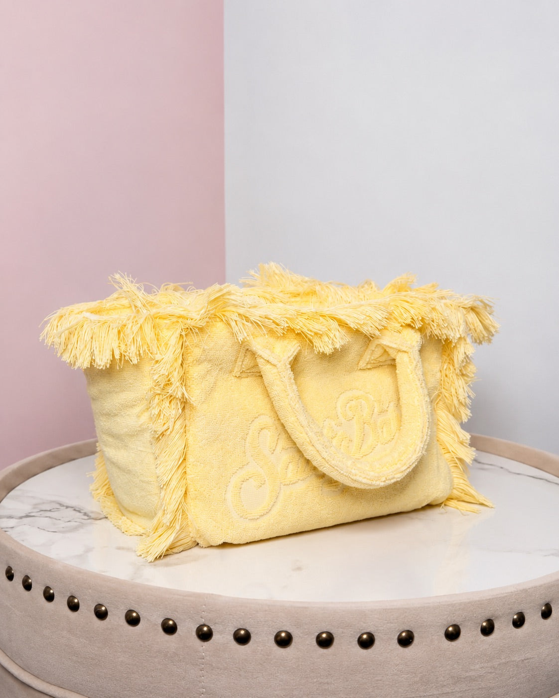 Colette Terry Embossed Handbag with Strap, Medium - Yellow