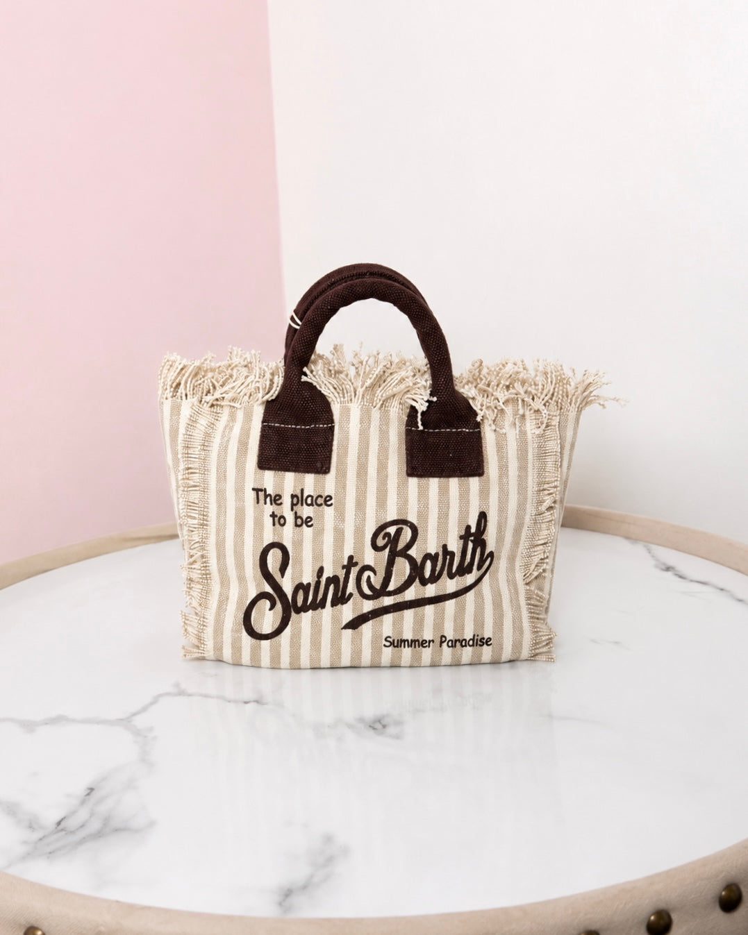 Mini Vanity Bag with Stripes - Brown