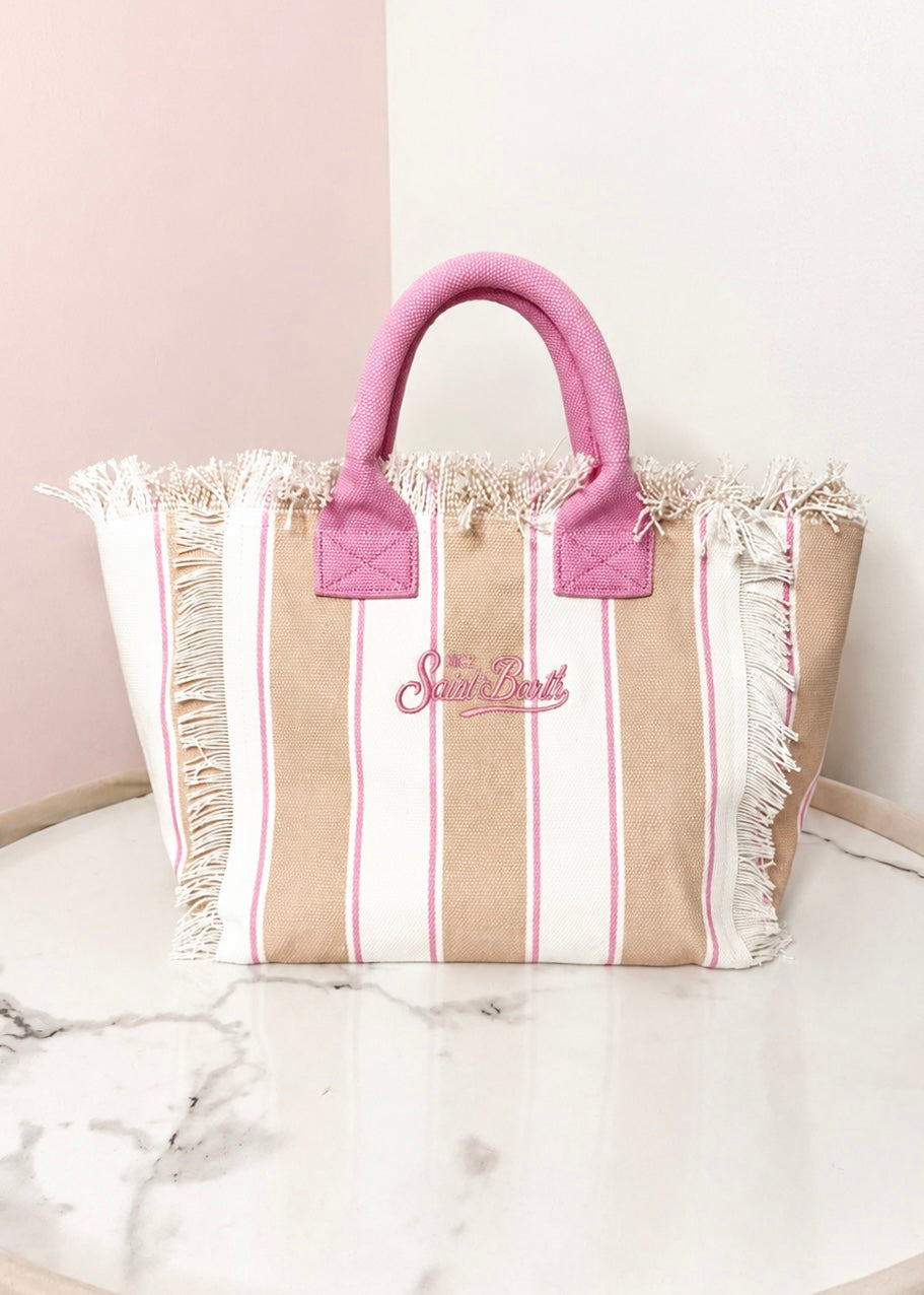Colette Stripped Beach Handbag - Pink