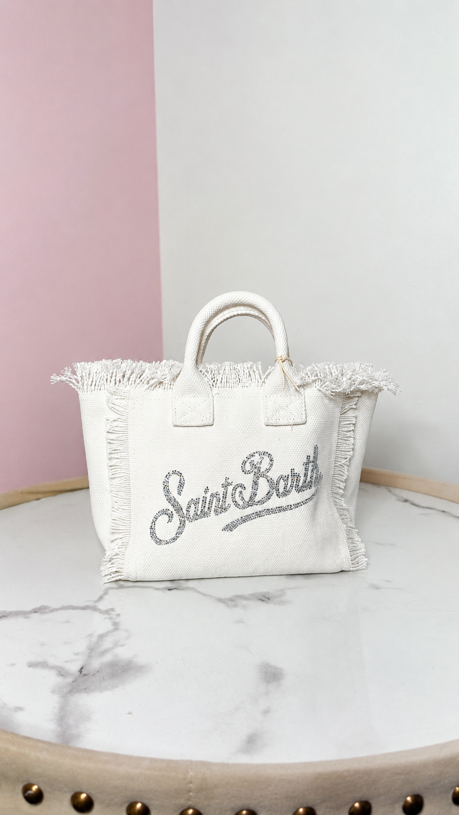 Vanity Mini Rhinestone Frayed Tote Bag