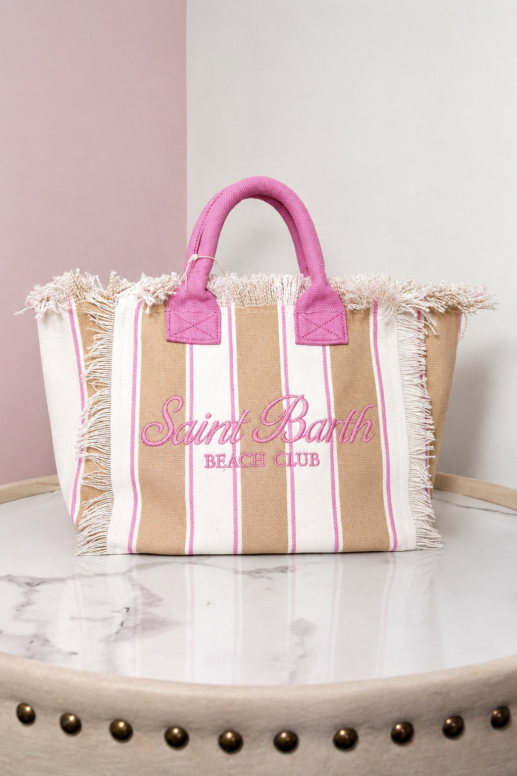 Colette Stripped Beach Handbag - Pink