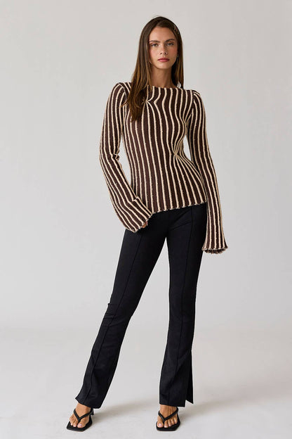 PT18328 - Emma Striped Knit Top: Choco / S