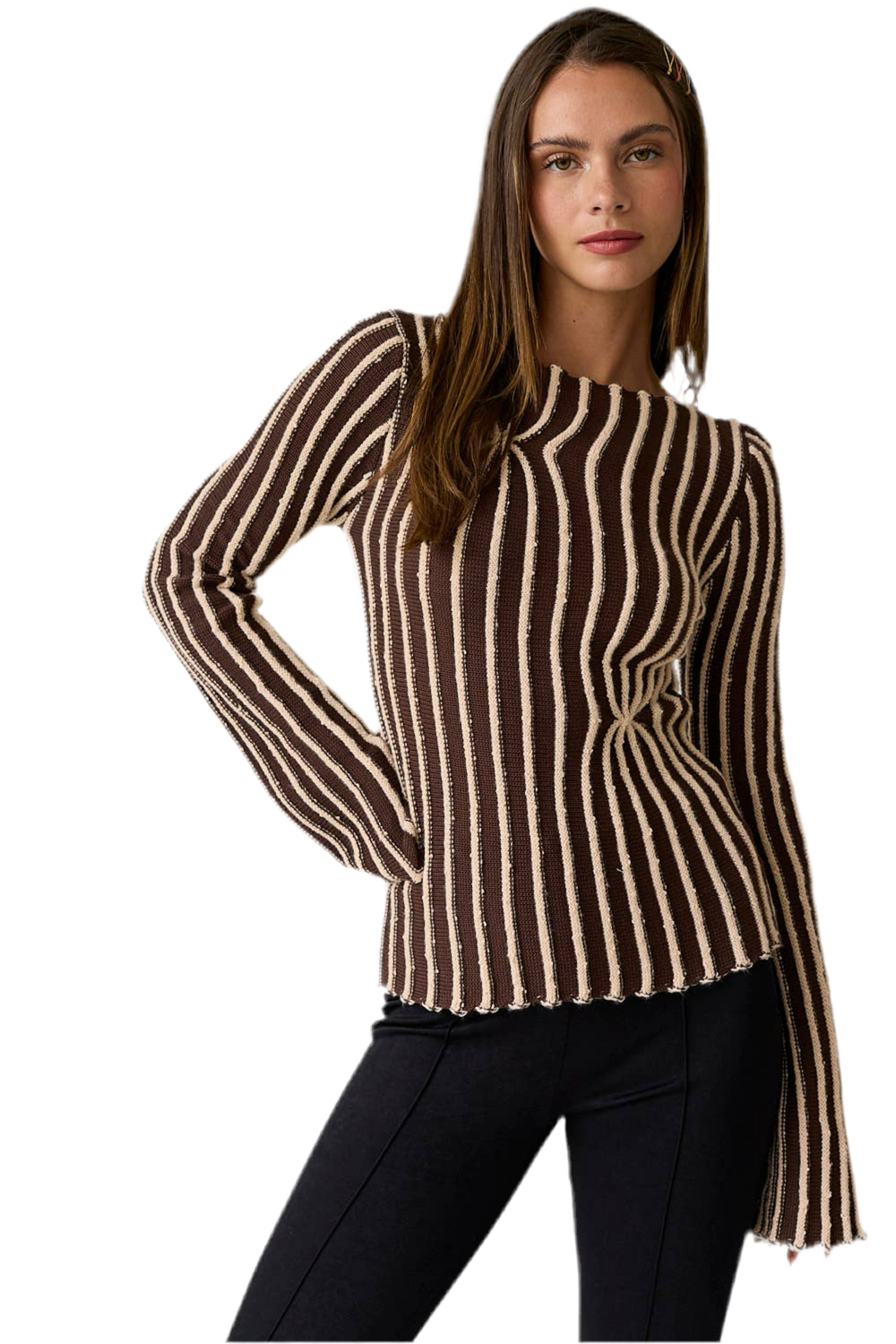 PT18328 - Emma Striped Knit Top: Choco / M