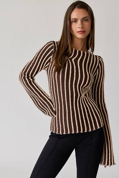 PT18328 - Emma Striped Knit Top: Choco / S