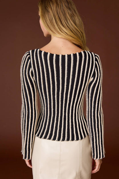 PT18328 - Emma Striped Knit Top: Choco / S