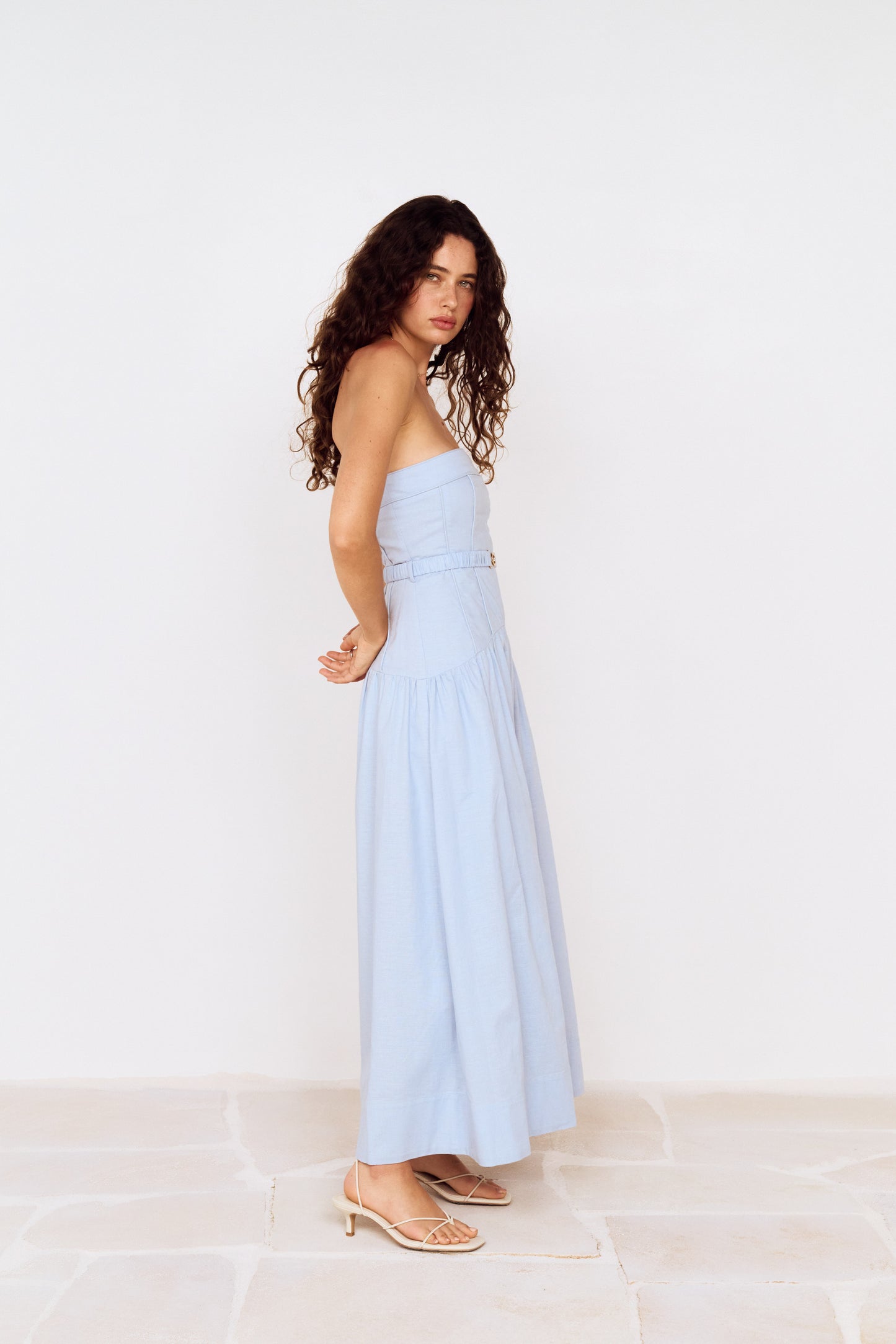 INES STRAPLESS MIDI DRESS