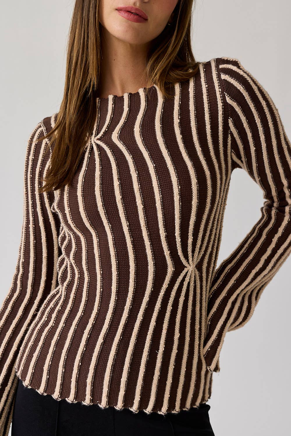 PT18328 - Emma Striped Knit Top: Choco / S