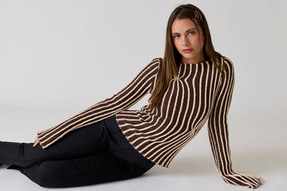 PT18328 - Emma Striped Knit Top: Choco / S