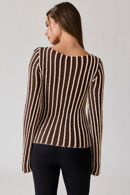 PT18328 - Emma Striped Knit Top: Choco / S