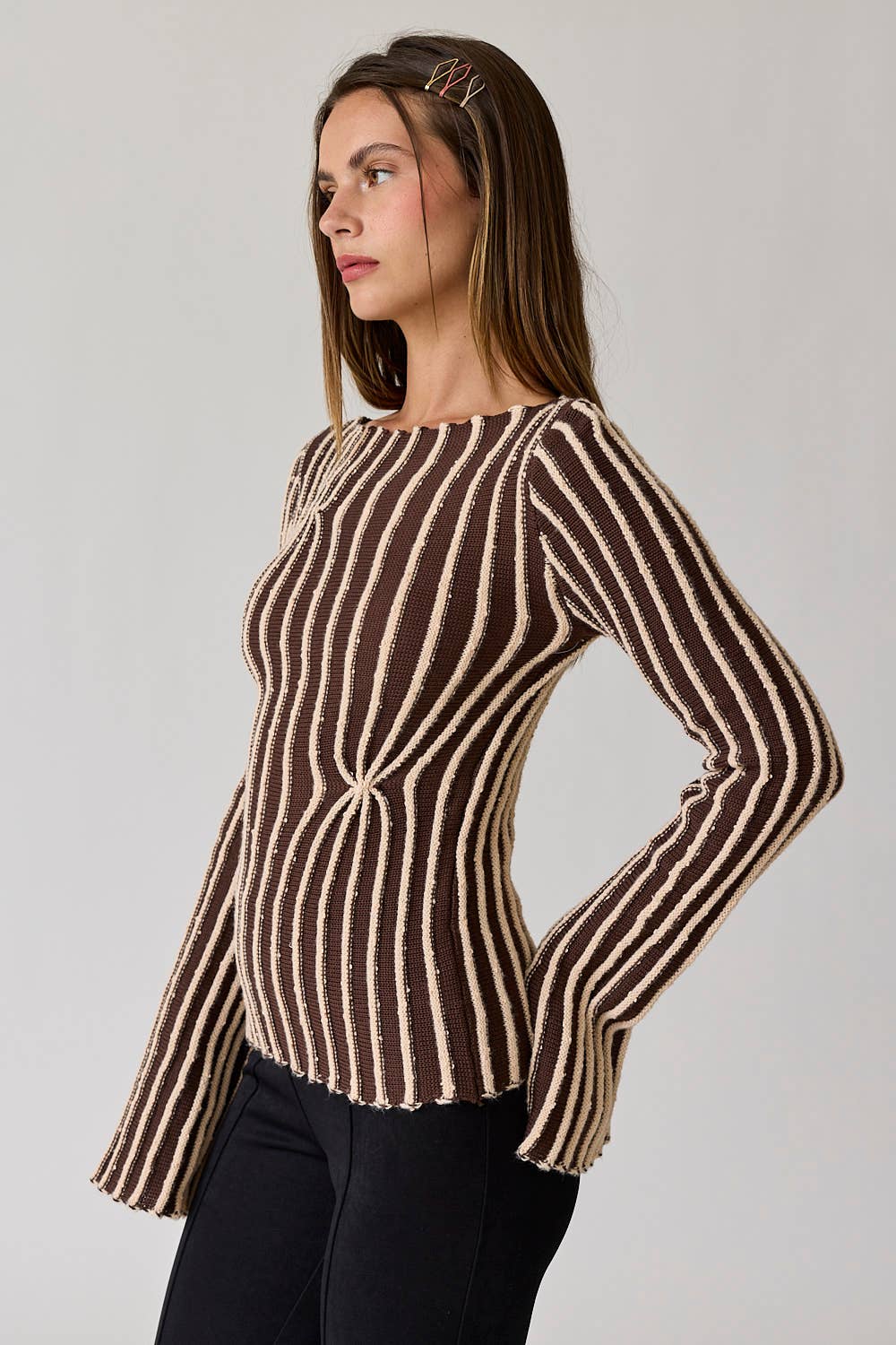 PT18328 - Emma Striped Knit Top: Choco / S