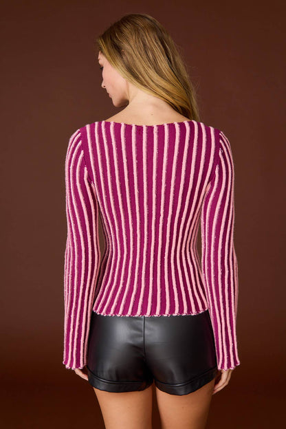 PT18328 - Emma Striped Knit Top: Choco / S