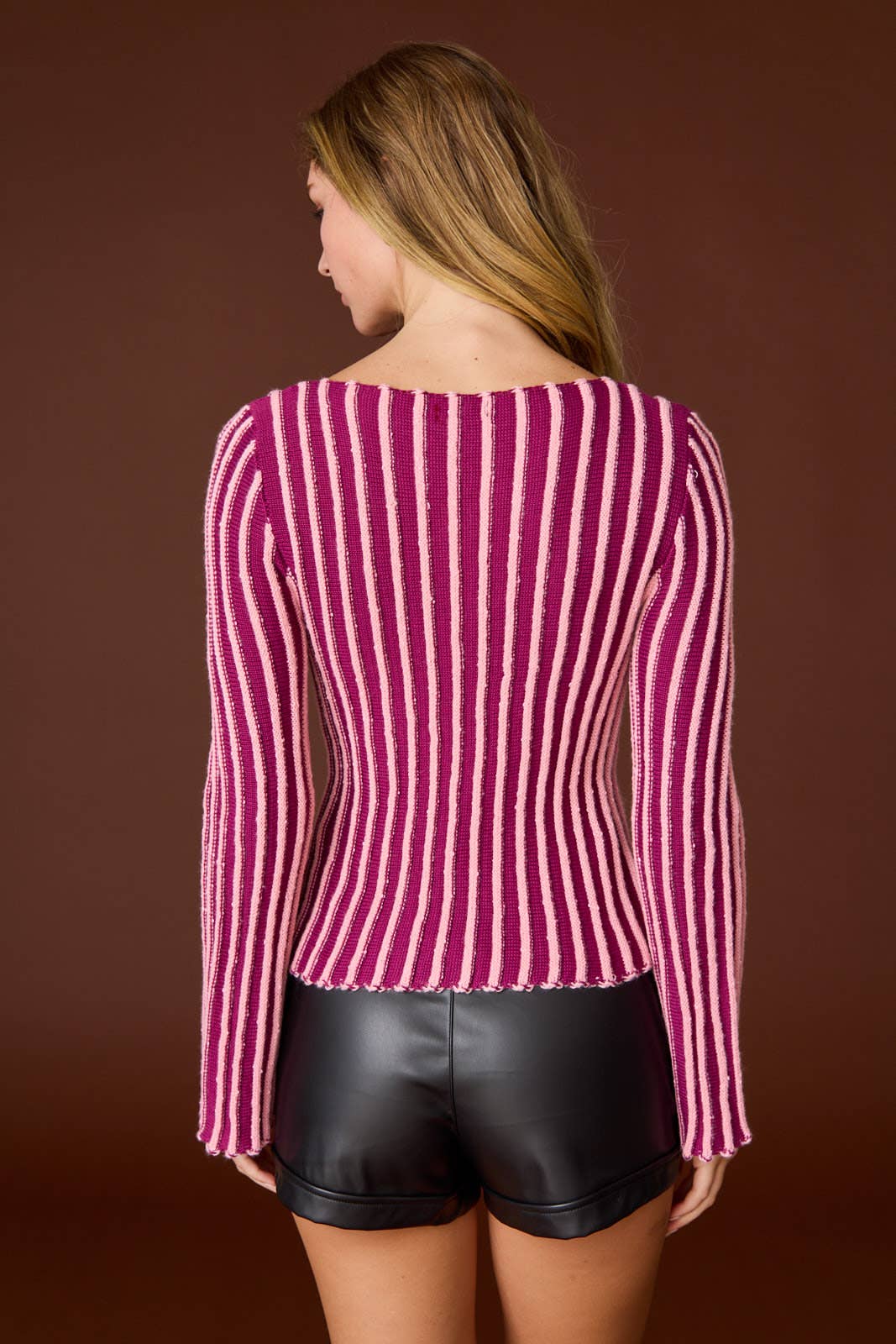 PT18328 - Emma Striped Knit Top: Choco / M