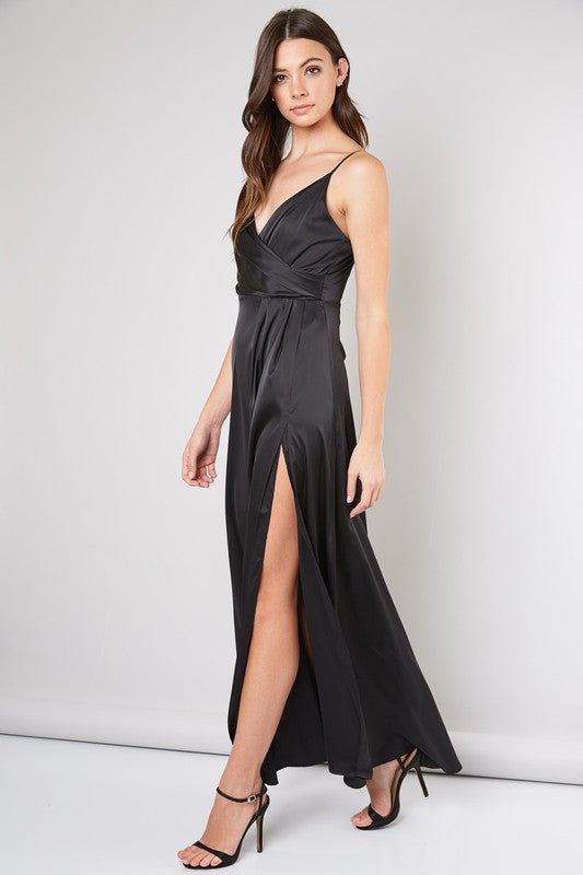 Black satin hotsell high low dress